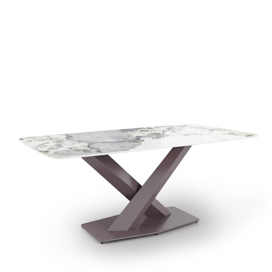Modern sintered stone dining table stratos dull gold layered structure.