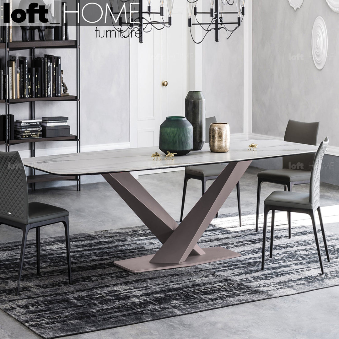 Modern sintered stone dining table stratos dull gold primary product view.