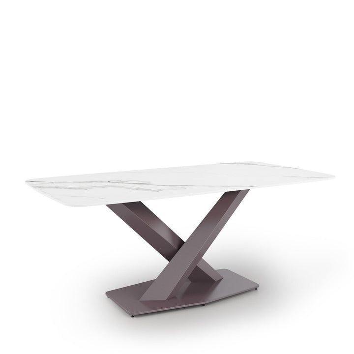 Modern sintered stone dining table stratos dull gold in panoramic view.
