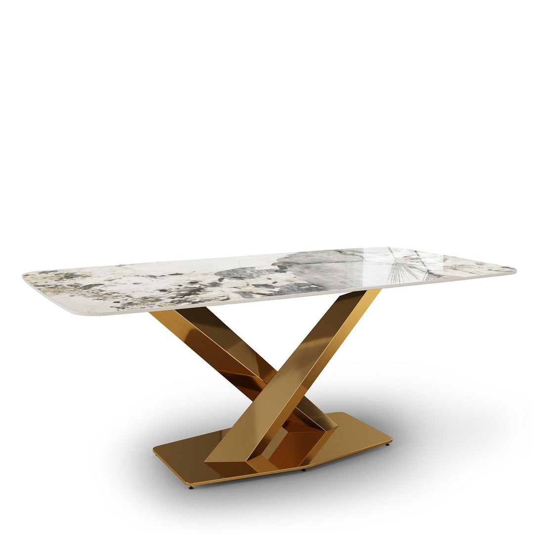 Modern sintered stone dining table stratos gold layered structure.