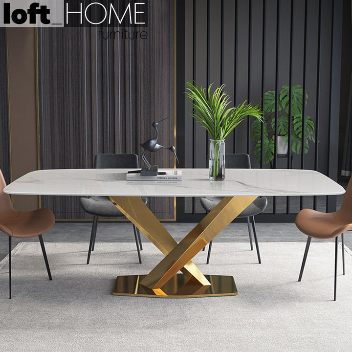 Modern sintered stone dining table stratos gold primary product view.