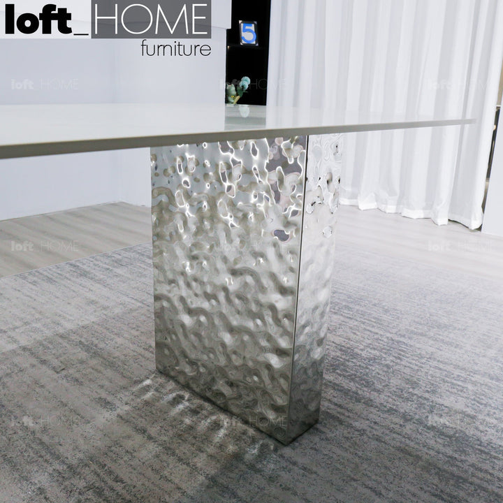Modern sintered stone dining table suyab in details.