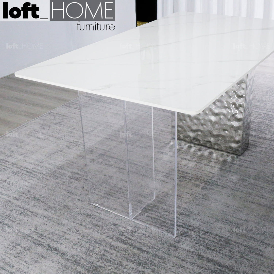 Modern sintered stone dining table suyab in close up details.