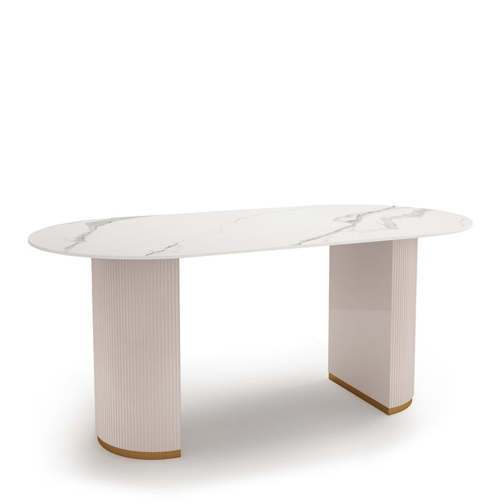 Modern sintered stone dining table tambo in close up details.