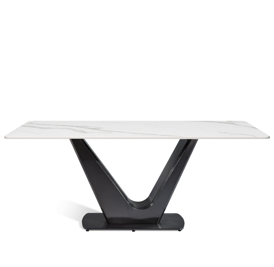 Modern sintered stone dining table titan v in white background.
