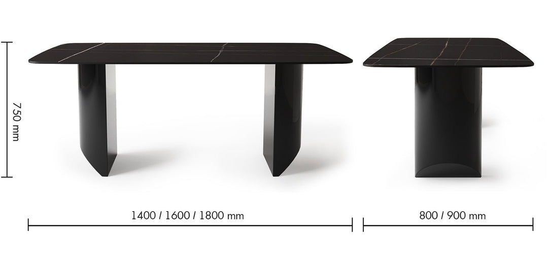 Modern sintered stone dining table wedge black size charts.