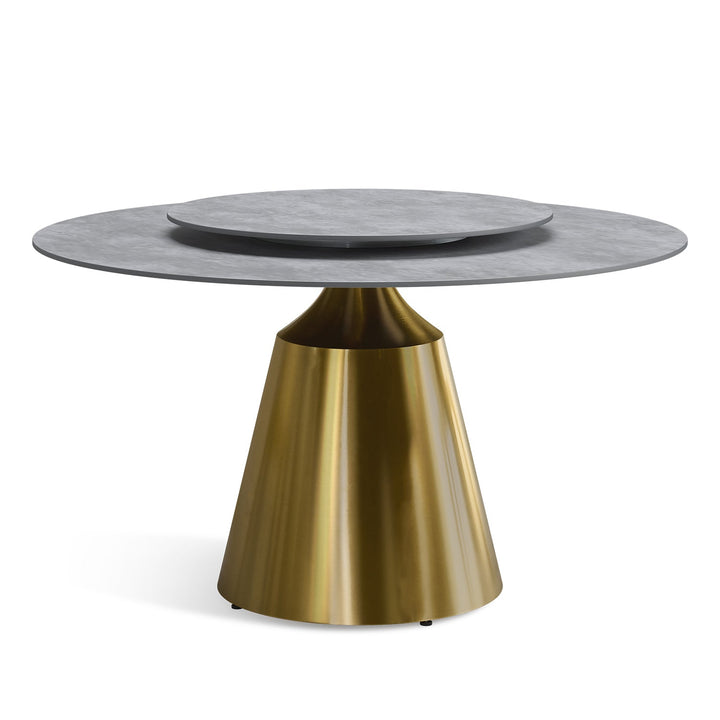 Modern sintered stone round dining table aria in still life.