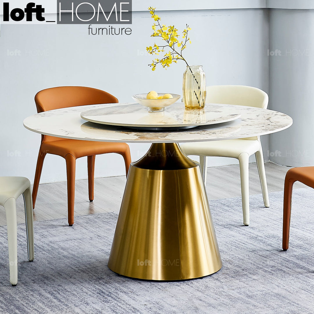 Modern sintered stone round dining table aria primary product view.
