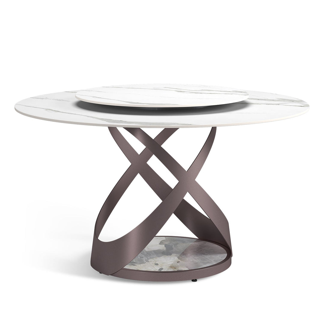 Modern sintered stone round dining table corey in close up details.
