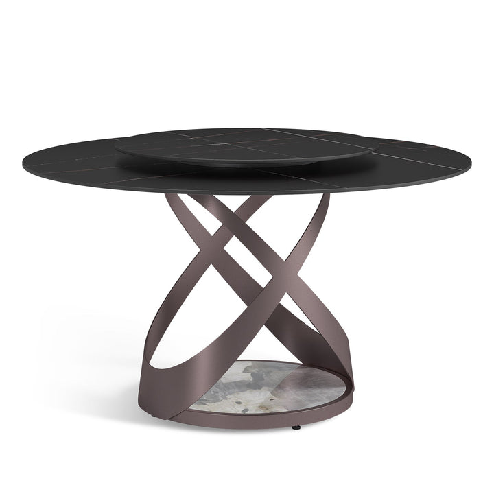 Modern sintered stone round dining table corey in panoramic view.