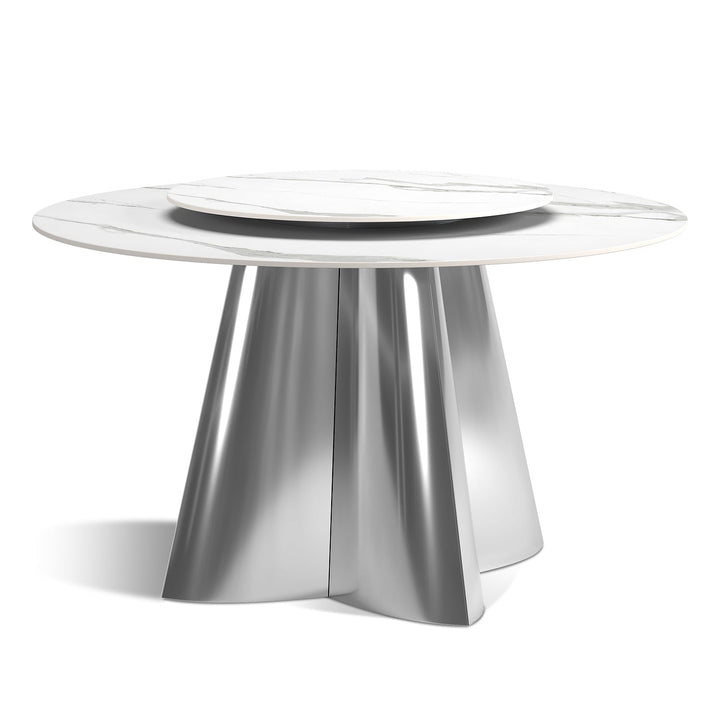 Modern sintered stone round dining table davi in close up details.