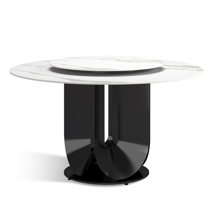 Modern sintered stone round dining table hugo in close up details.