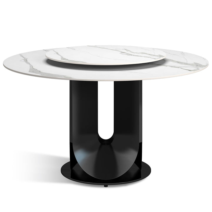 Modern sintered stone round dining table hugo in white background.