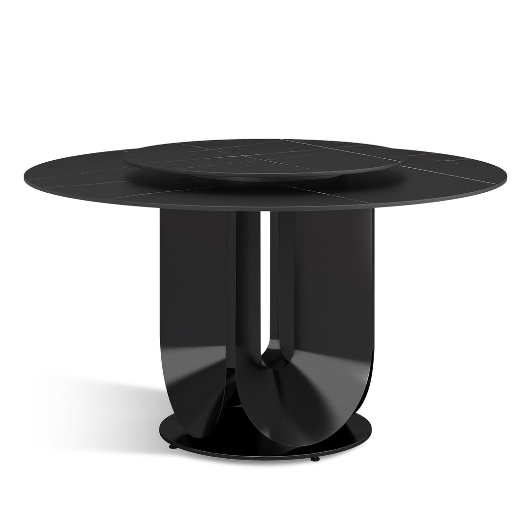 Modern sintered stone round dining table hugo in panoramic view.