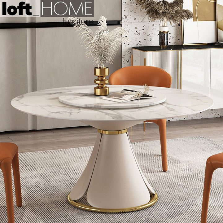 Modern sintered stone round dining table petal primary product view.