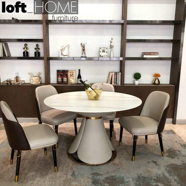 Modern sintered stone round dining table petal environmental situation.