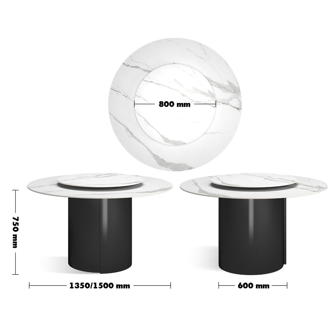 Modern sintered stone round dining table titan size charts.