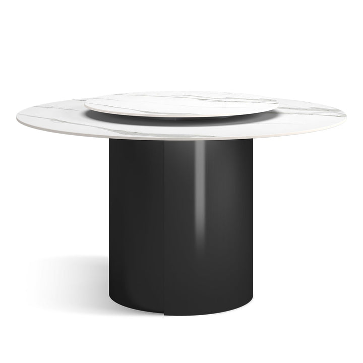 Modern sintered stone round dining table titan in white background.