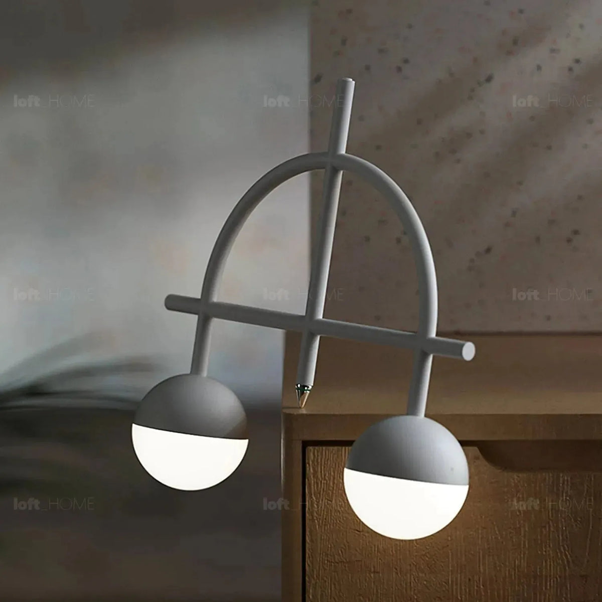 Bauhaus steel charging table lamp balance in panoramic view.