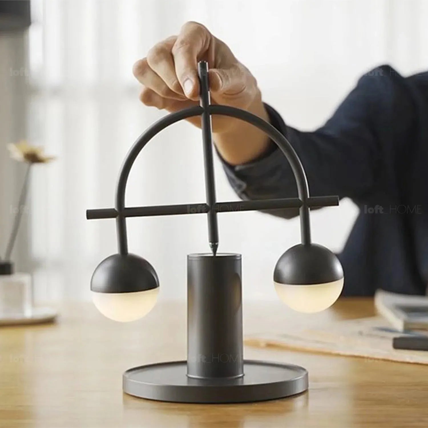 Contemporary steel charging table lamp balance color swatches.
