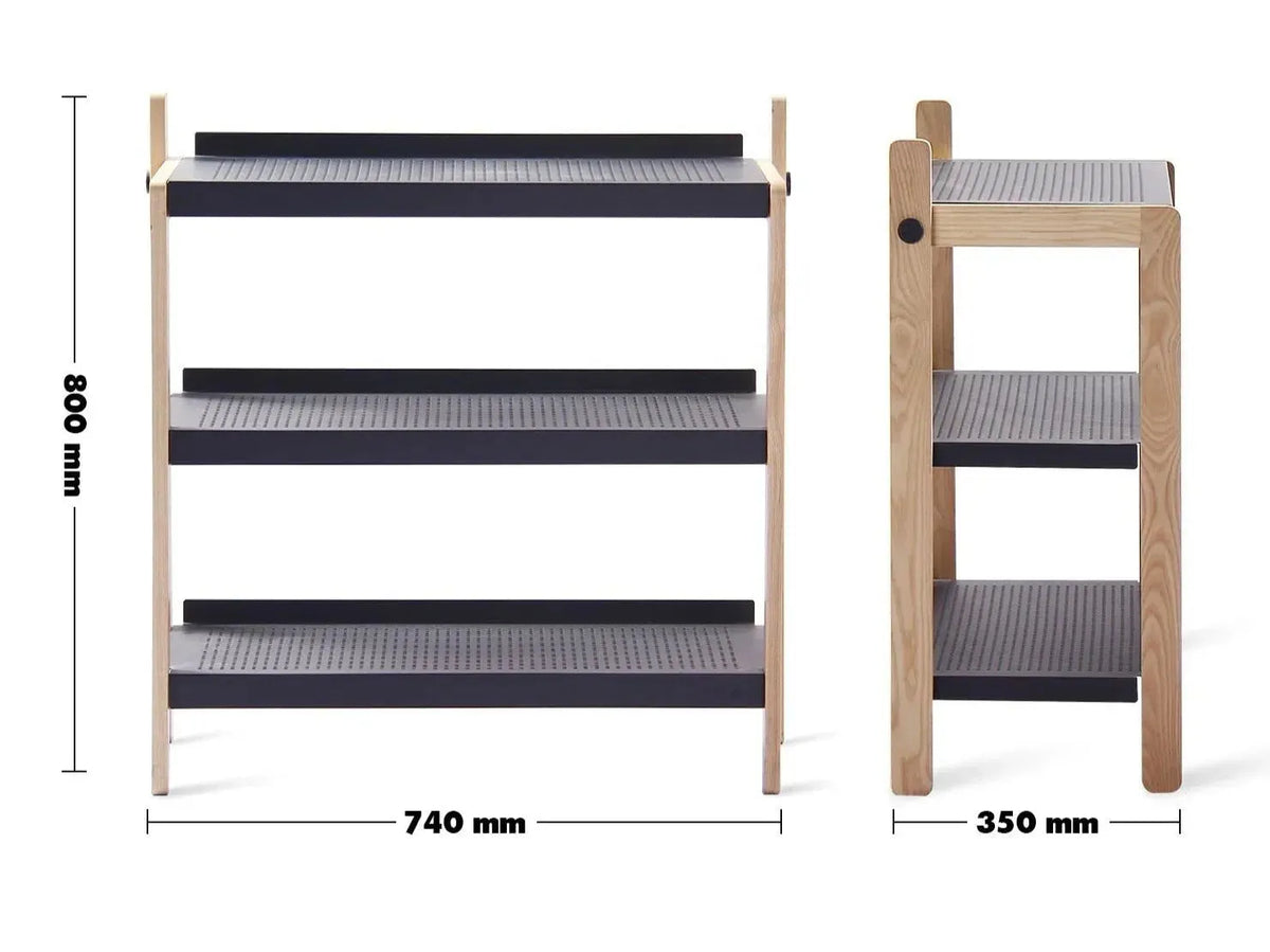 Modern steel shoe shelf sko 3 size charts.