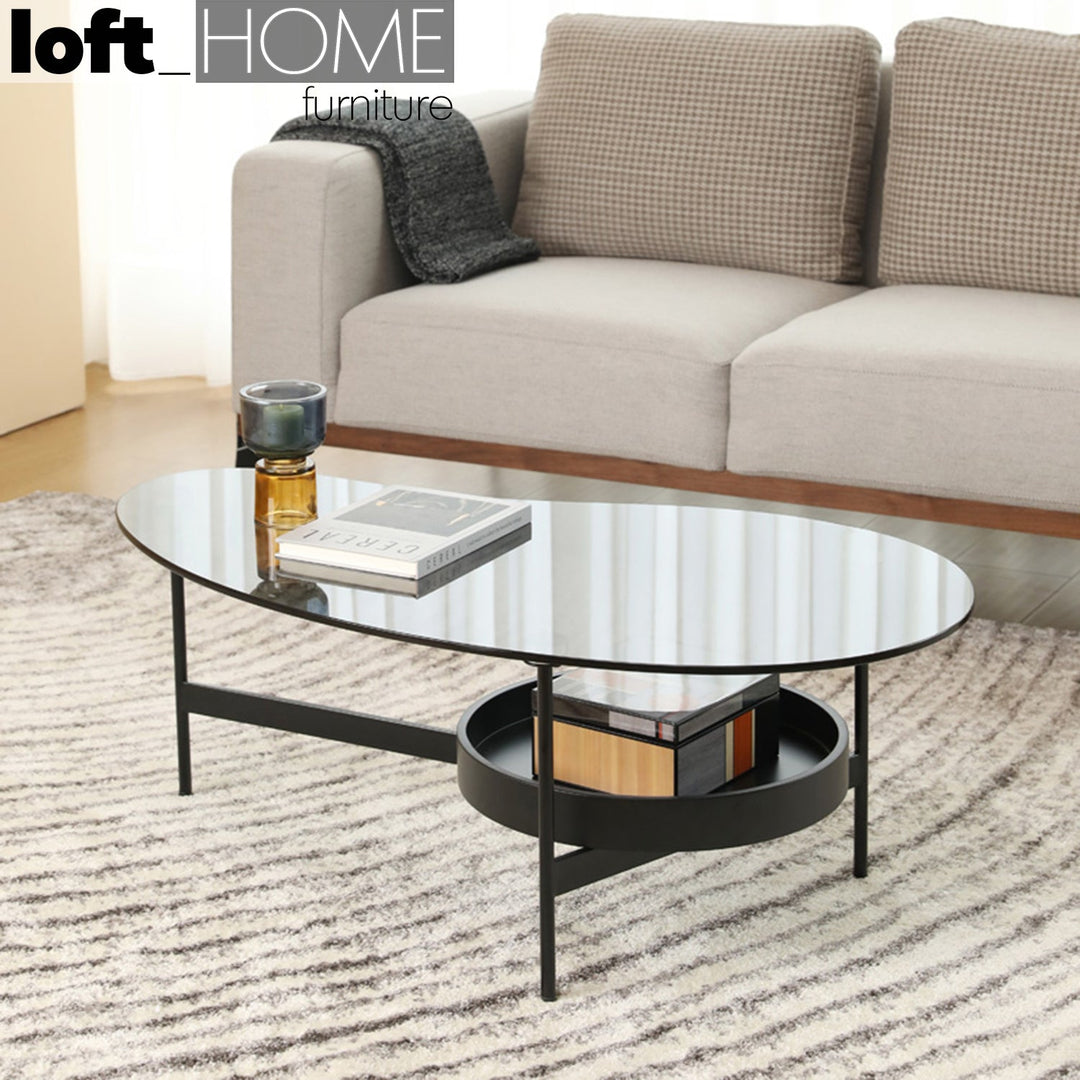 Modern tempered glass coffee table gioia in real life style.