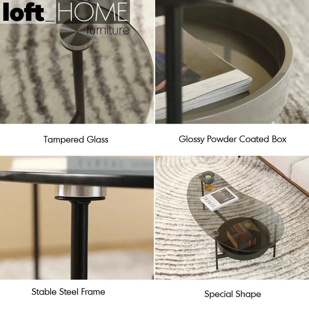 Modern tempered glass coffee table gioia in real life style.