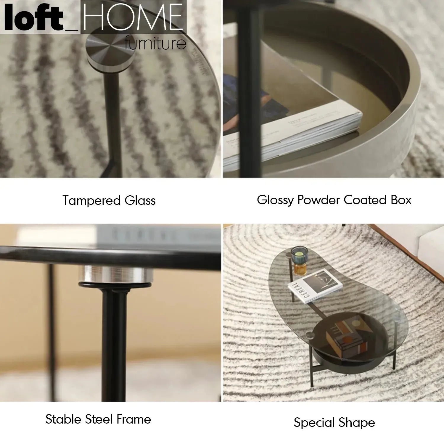 Modern tempered glass coffee table gioia in real life style.