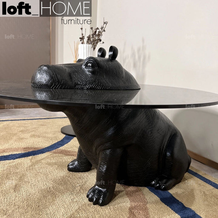 Modern tempered glass coffee table hippo material variants.