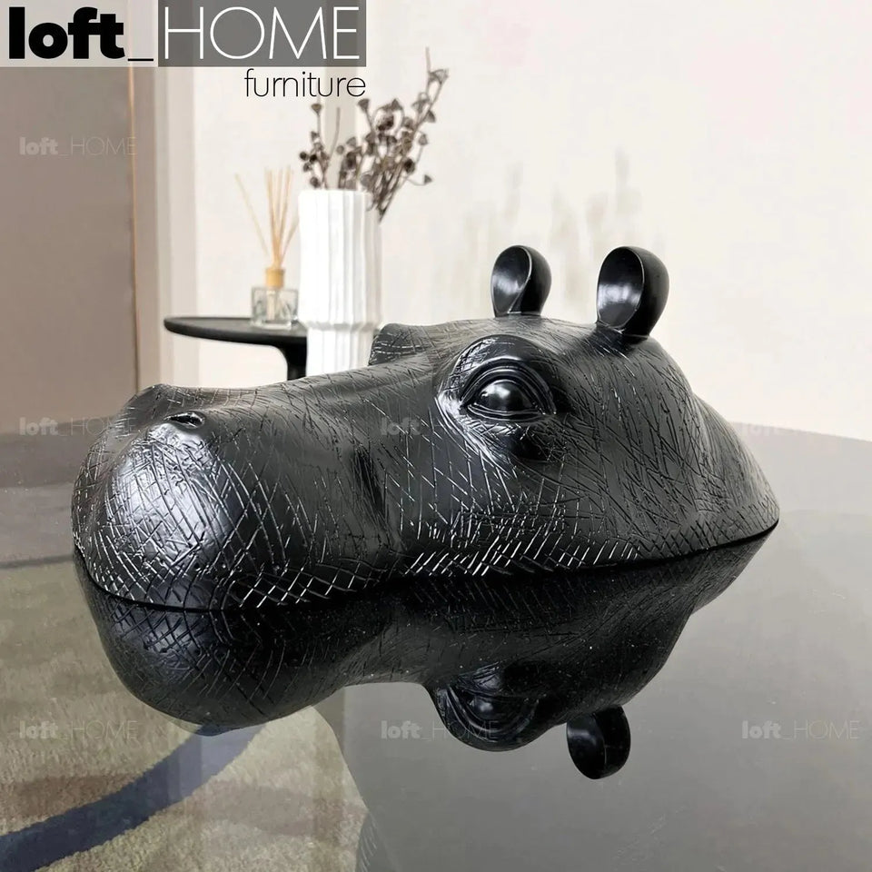 Bauhaus tempered glass coffee table hippo in panoramic view.