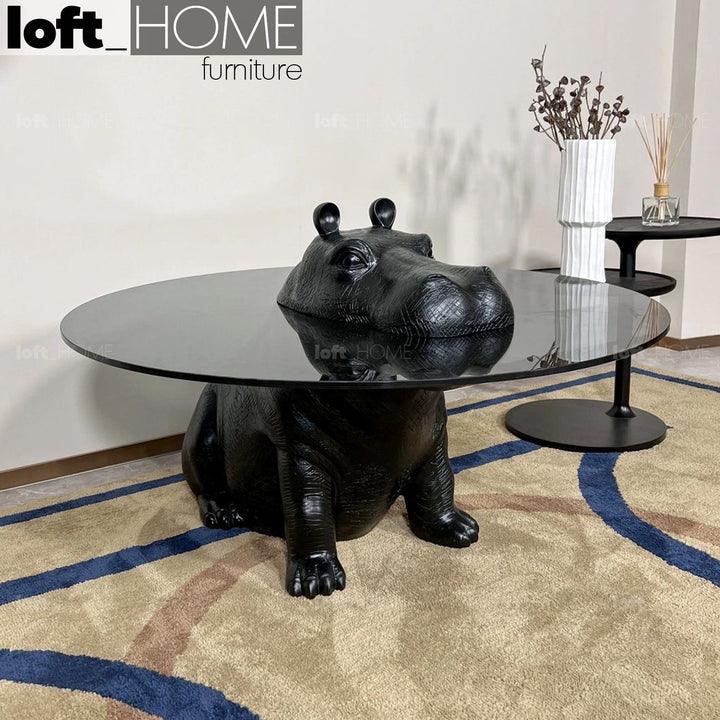 Modern tempered glass coffee table hippo color swatches.