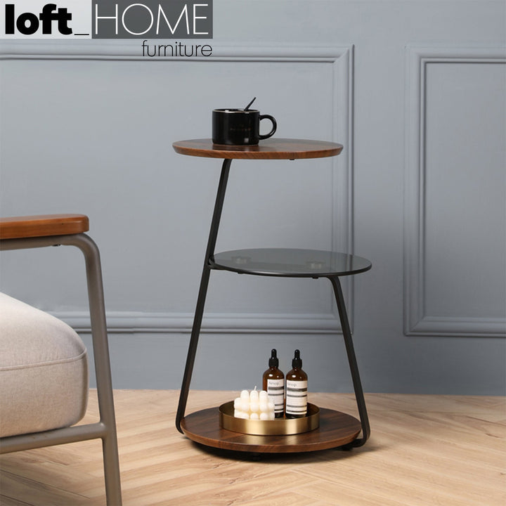 Modern tempered glass side table emma with context.