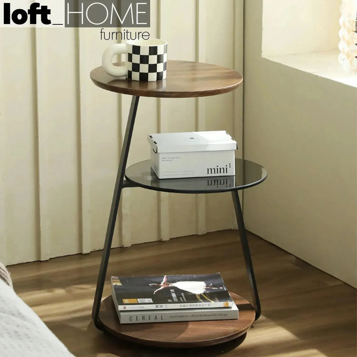 Modern tempered glass side table emma primary product view.
