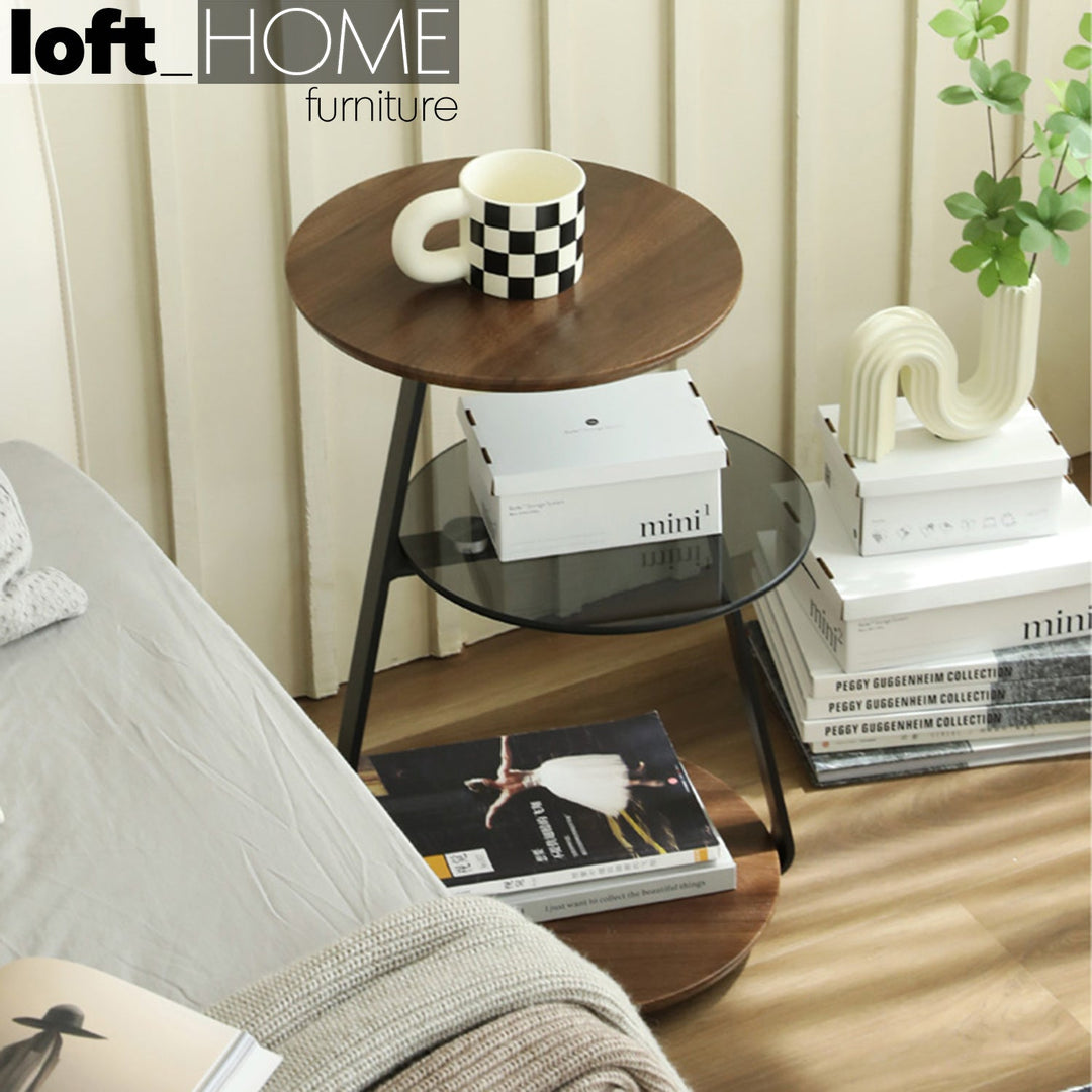 Modern tempered glass side table emma material variants.