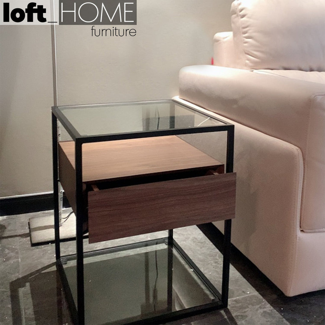 Modern tempered glass side table ivan s in still life.