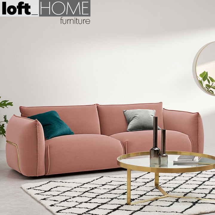 Modern velvet 3 seater sofa dion primary product view.