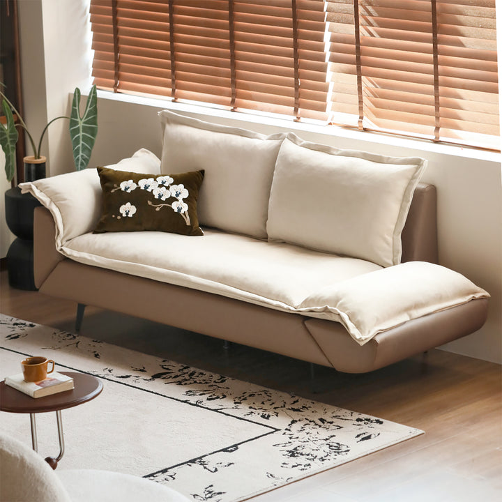 Modern velvet fabric pu leather 2 seater sofa bed flipen in details.