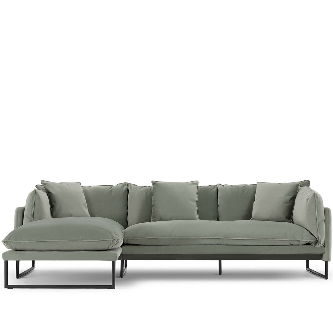 Modern velvet l shape sectional sofa malini 2+l in close up details.