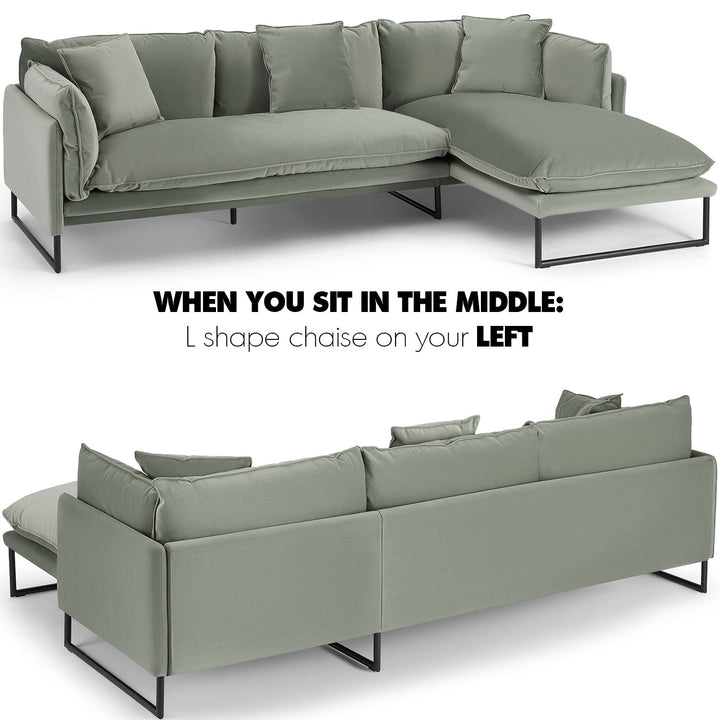 Modern velvet l shape sectional sofa malini 2+l in real life style.