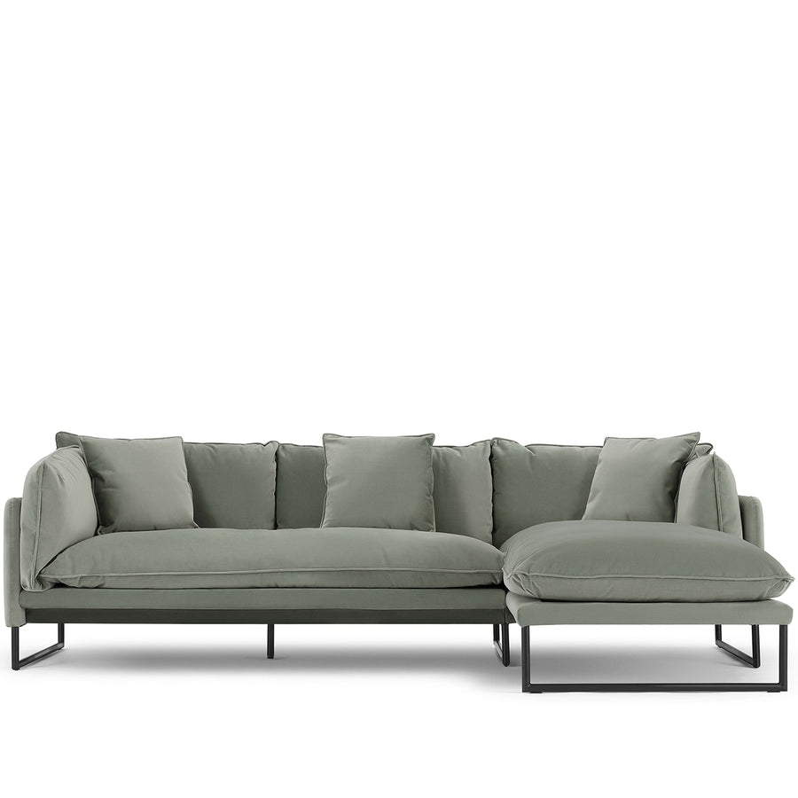 Modern velvet l shape sectional sofa malini 2+l in white background.