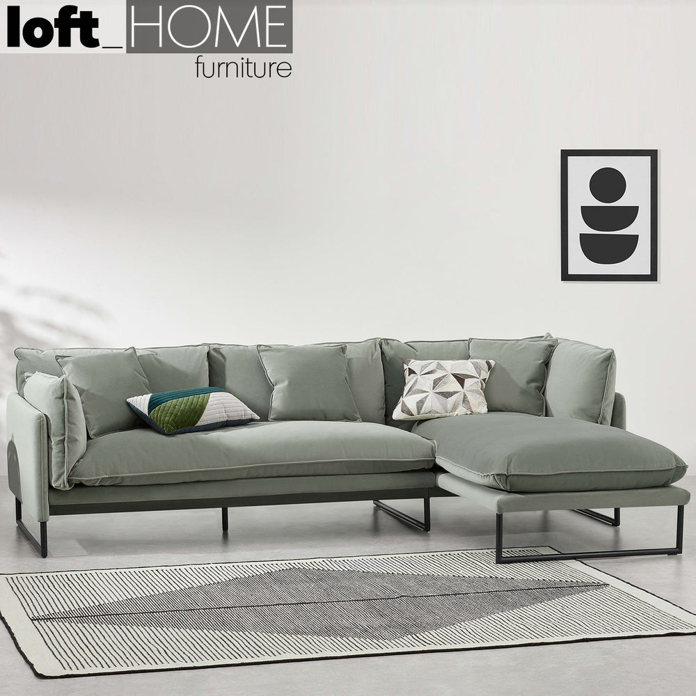 Modern velvet l shape sectional sofa malini 2+l primary product view.