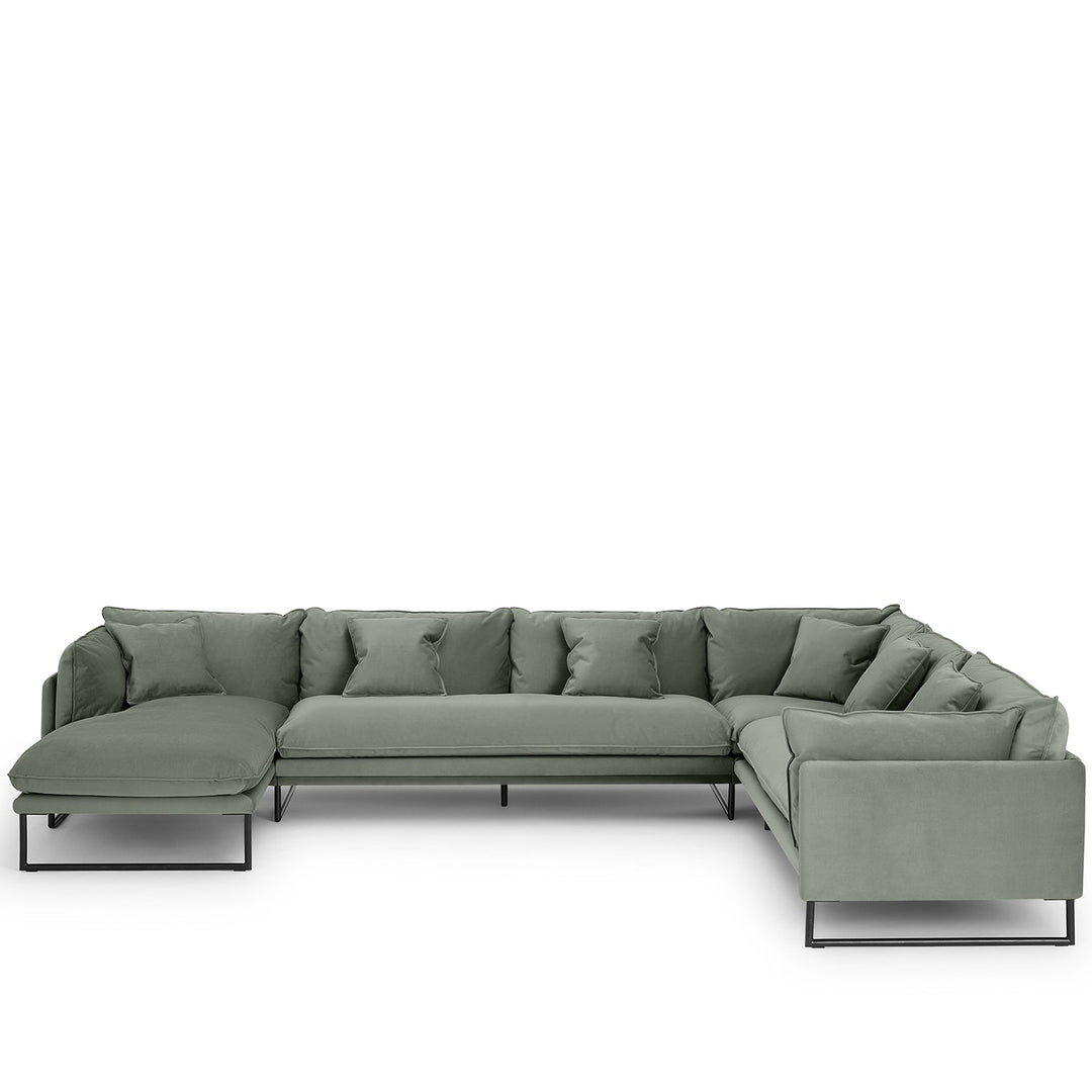 Modern velvet l shape sectional sofa malini 3+3+l in close up details.