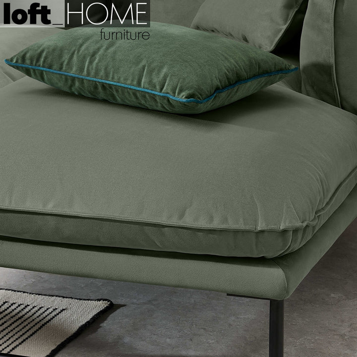 Modern velvet l shape sectional sofa malini 3+3+l in details.