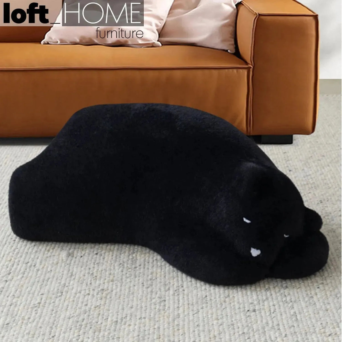Bauhaus velvet ottoman resting bear black color swatches.
