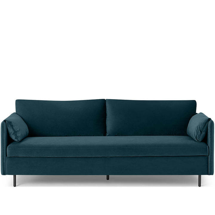 Modern velvet sofa bed hitomi steel blue in white background.