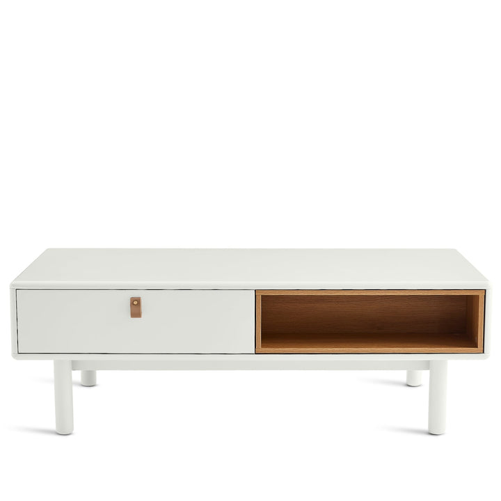 Modern wood coffee table luna in white background.