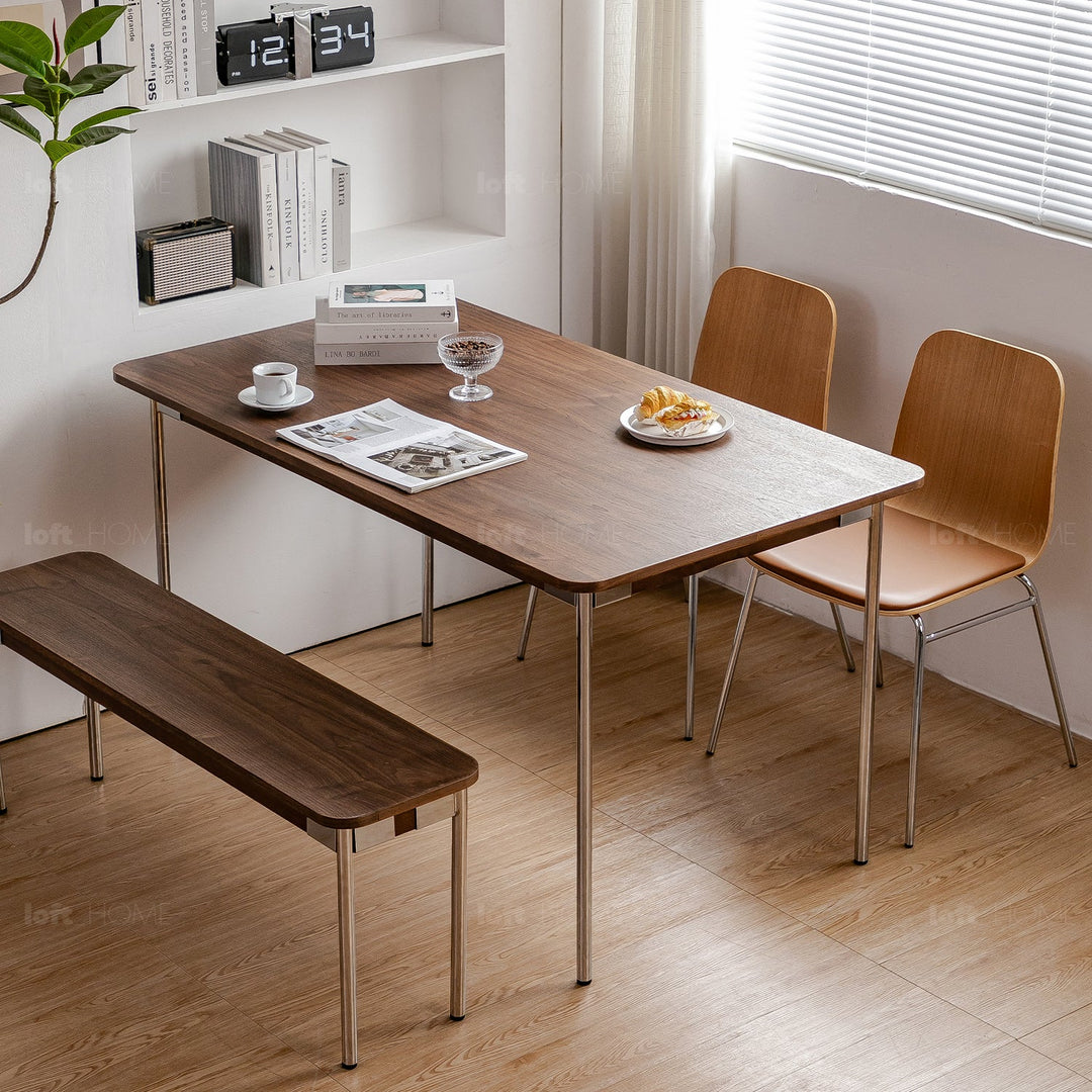 Modern wood dining table walnut halden in details.