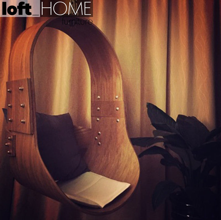 Modern wood hanging chair 1 seater sofa plywood conceptual design.