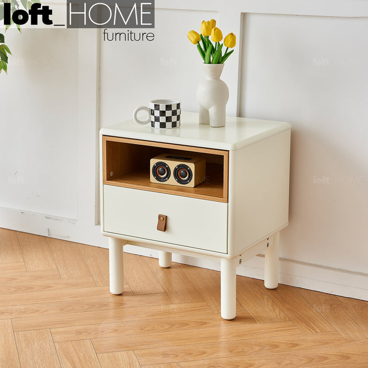 Modern wood side table luna primary product view.