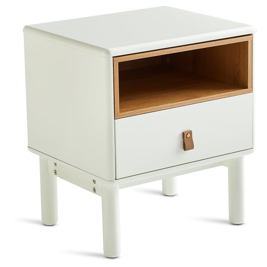 Modern wood side table luna in white background.